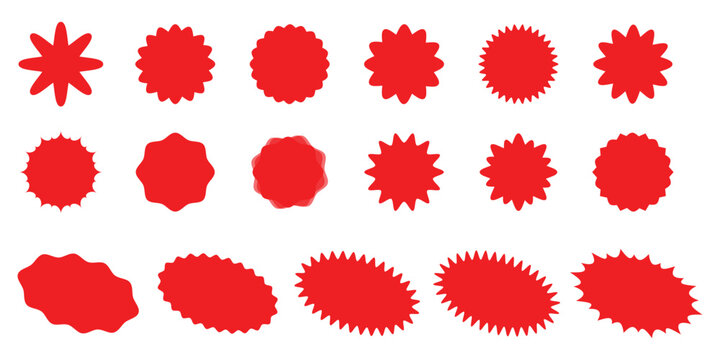 Set of red starburst, sunburst badges, Sale sticker, price tag, starburst icon set . vector star rosette badges. Promotion sale and shop offer labels, sunburst stamps and tag silhouettes for price tag