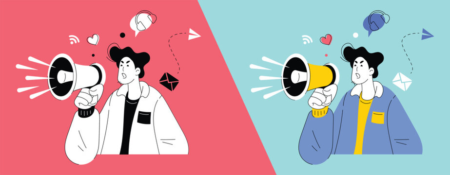 Man with Megaphone Announcing News Illustration
