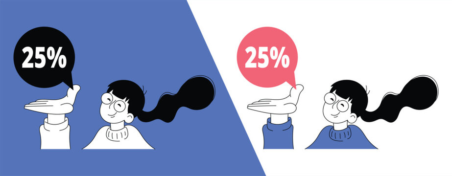 Woman Holding Hand with 25 Percent Speech Bubble Illustration