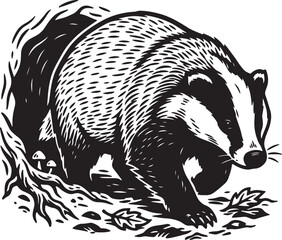 European Badger Leaving Underground Sett Den  © Tania