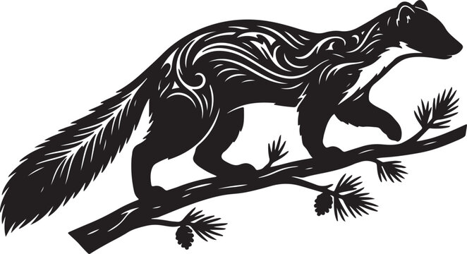 European Pine Marten Tree Branch Emblem
