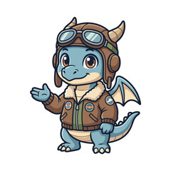 Fototapeta premium A cute blue dragon wearing a vintage leather aviator pilot hat