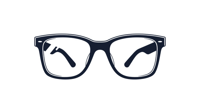 Black rimmed eyeglasses isolated on white background, classic optical accessory vector illustration for smart look.