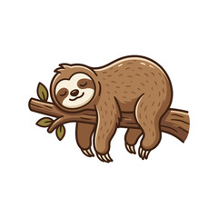 Obraz premium A cute cartoon sloth is sleeping peacefully on a tree branch