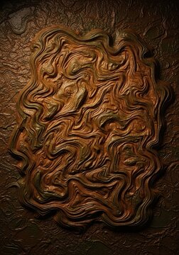 Deep, rich brown texture resembling thick wet earth, swirled into complex, non-objective patterns emphasizing natural viscosity and earthy tones, earth, natural, close-up