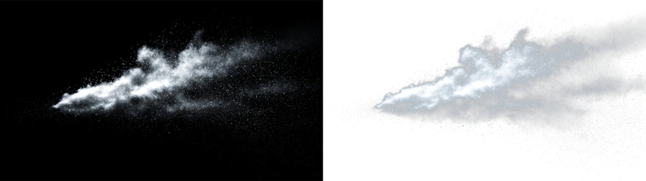 White dust particle sprite impact effect with misty edges isolated on transparent and black background, for various creative uses, PNG with a light overlay
