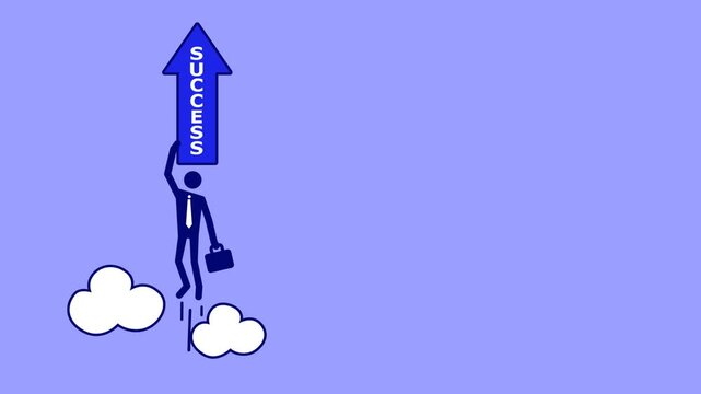Animation Loop Career Growth and Achievement Illustration, Business Man Character Flying to Success.