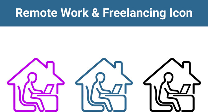 remote work and freelancing icon set of people at home vector outline