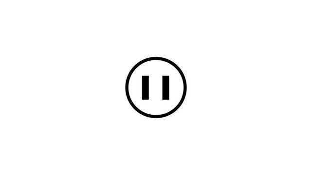 Mouse cursor clicking play button to pause in circle icon animation, minimalist white media player user interface controller on white background 4k v