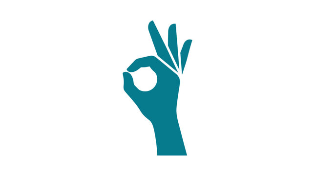 Teal hand making okay sign gesture.