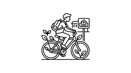 Fototapeta premium Man riding bicycle with house background.