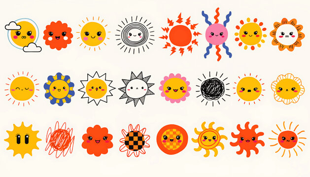 Colorful cartoon smiling virus cells.