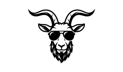 Fototapeta premium Hipster Goat Head Design with Sunglasses Black Silhouette Vector