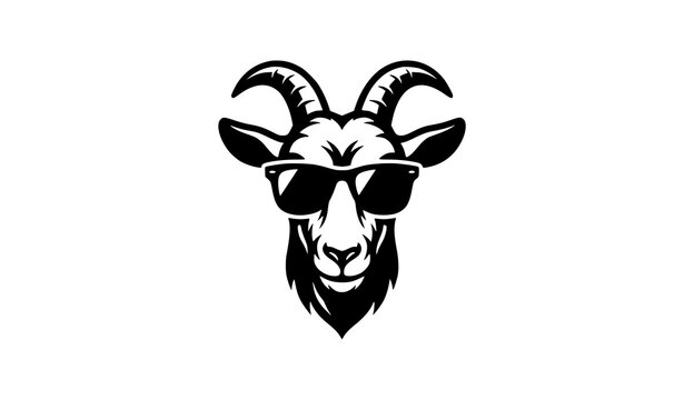 Stylish Goat Head with Sunglasses Cool Animal Silhouette Design EPS