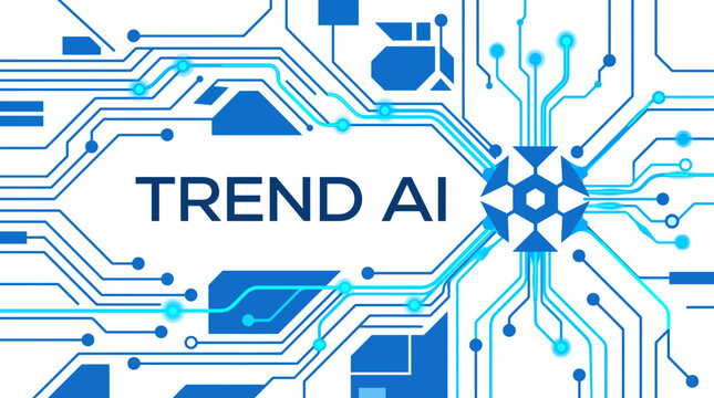 Abstract technology background with circuit lines and the word TREND AI.