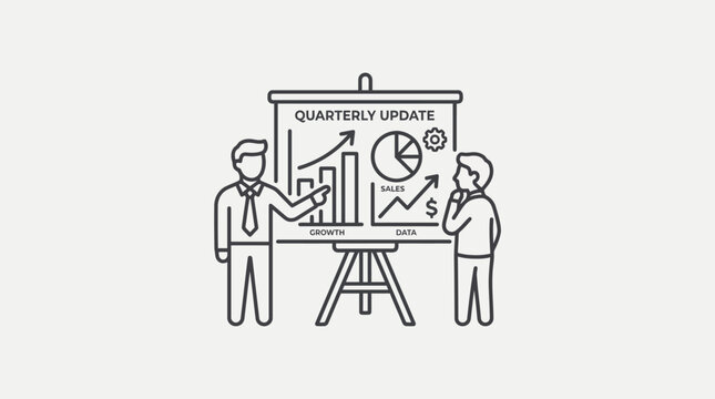 Business Quarterly Presentation Growth Report Line Icon.