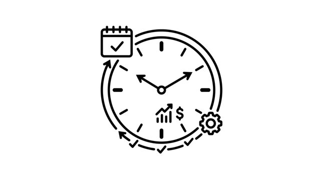 Business Time Management Clock Line Icon.