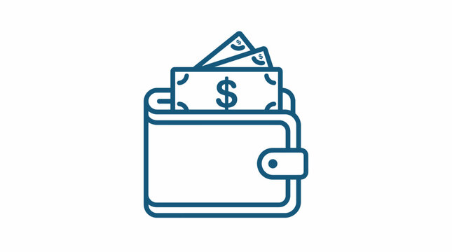 Minimalist Wallet with Cash Line Icon.