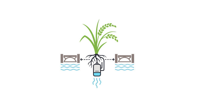 Irrigation system watering green plant.