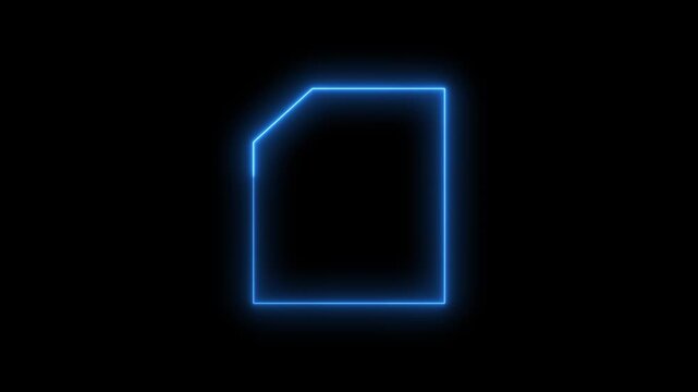 Glowing neon blue document file outline animation pulsing on a black background, data storage, paperwork, digital records, or information technology