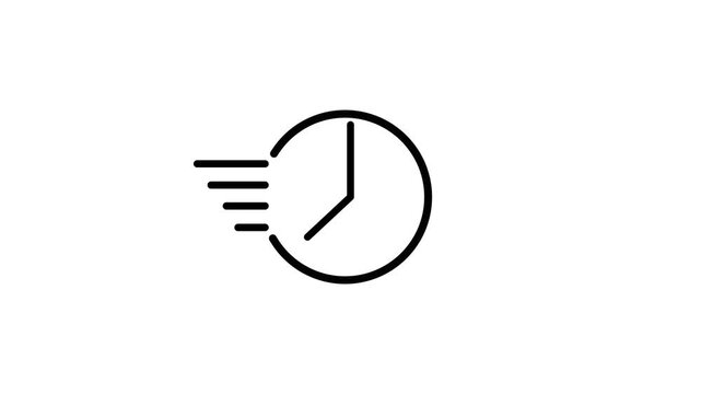 White clock on black background animation day time. Footage. Transparent background. Alpha channel.