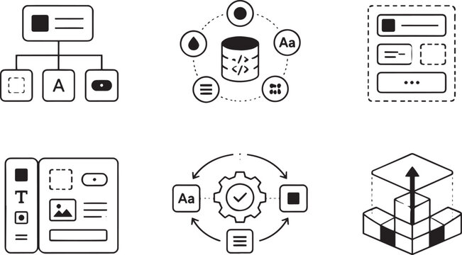 Content Management System Icon Set CMS Website Builder Database Architecture Code and UI UX Line Graphics