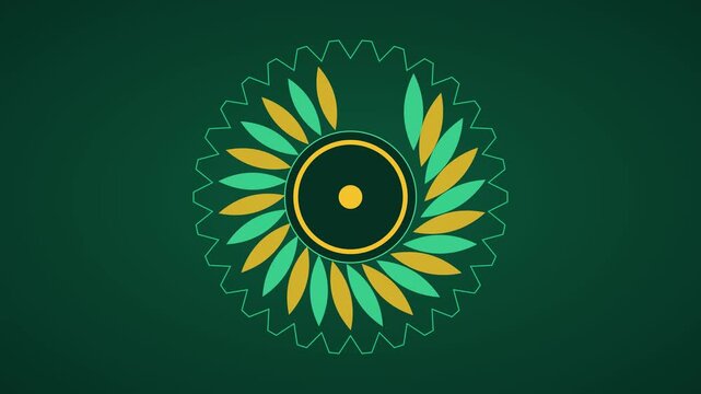 Abstract circular loading bar animation with rotating floral gear pattern on green 4k background progress