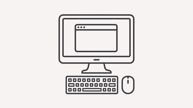 Minimalist Desktop Computer Icon Vector Isolated on White.