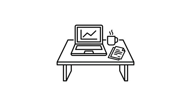 Minimalist Office Workspace Desk Icon Vector with Laptop.