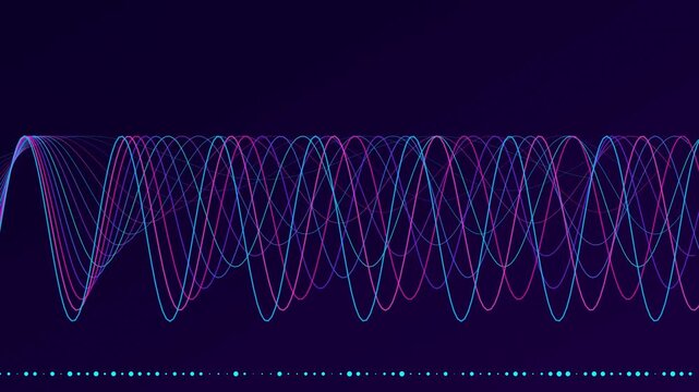 Abstract digital waveform animation with neon glowing sine waves for technology and data science backgrounds 4k