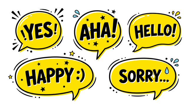 speech bubbles with happy and sorry texts