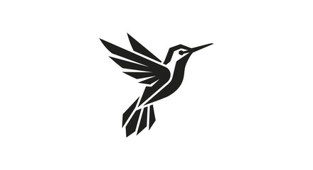 Fototapeta premium A minimalist black and white graphic illustration of a flying hummingbird in a geometric style
