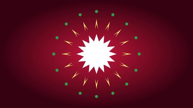 Abstract geometric star burst motion animation 4k background, with pulsing green, dots and golden, rays on dark, red gradient