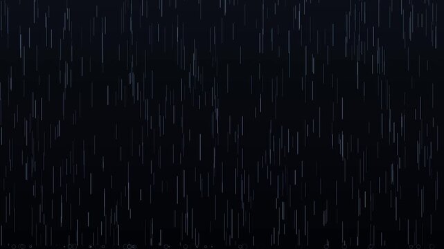 Abstract rain overlay effect on dark background, falling vertical particles and light streaks for motion and visual projects animation 4k