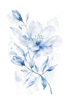 Blue Watercolor Floral Illustration