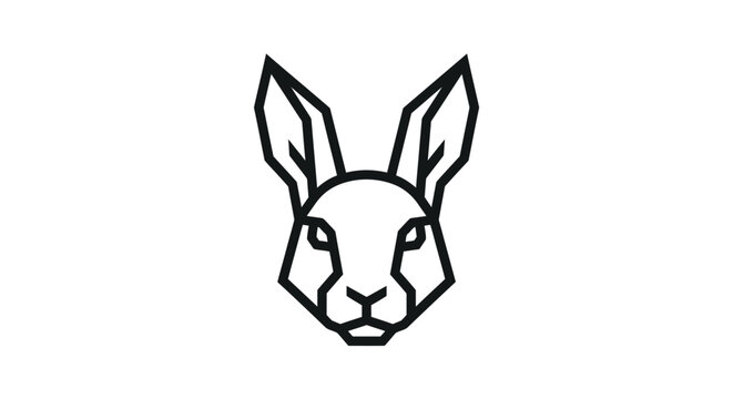 A minimalist black and white graphic illustration of a rabbit head