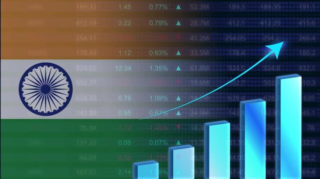 India economy growth concept background.Indian stock Exchange.India flag with stock market graph and bar