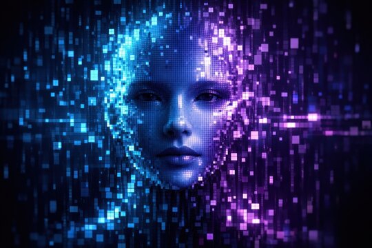 Futuristic digital face illustration