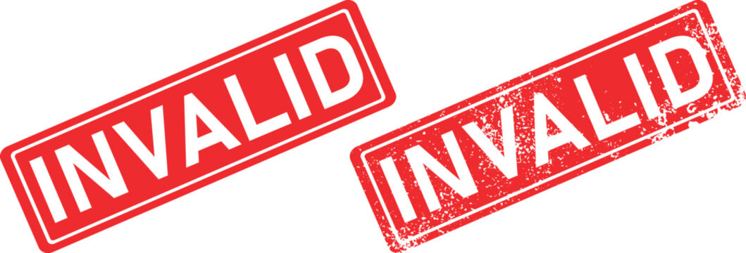 invalid rubber stamp grunge vector icons with red outline and white letters on clean