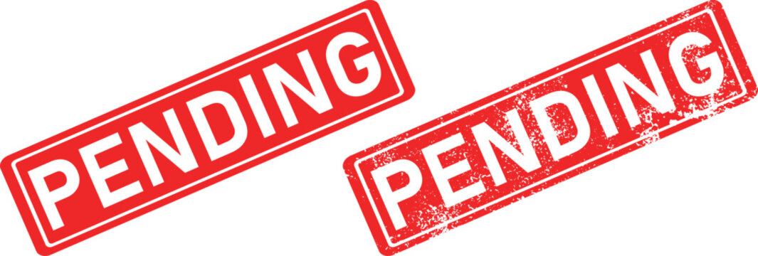 pending approval stamps with grunge texture, red and white vector badges for workflow