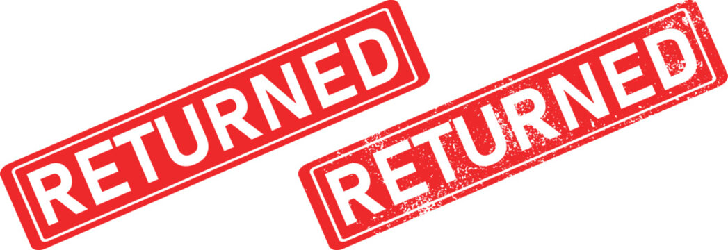returned stamp grunge icon set, red retro return label for package processing concept