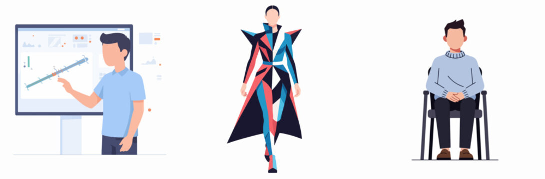 Futuristic fashion designer presenting innovative techwear collection to client