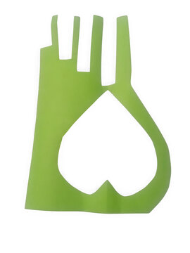 Green hand holding heart shaped leaves icon