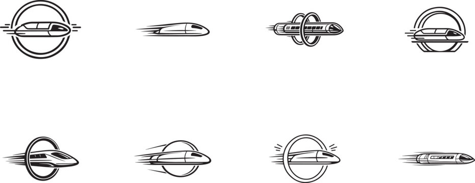 Hyperloop technology icon set in multiple styles for futuristic transport, apps, websites and UI design.