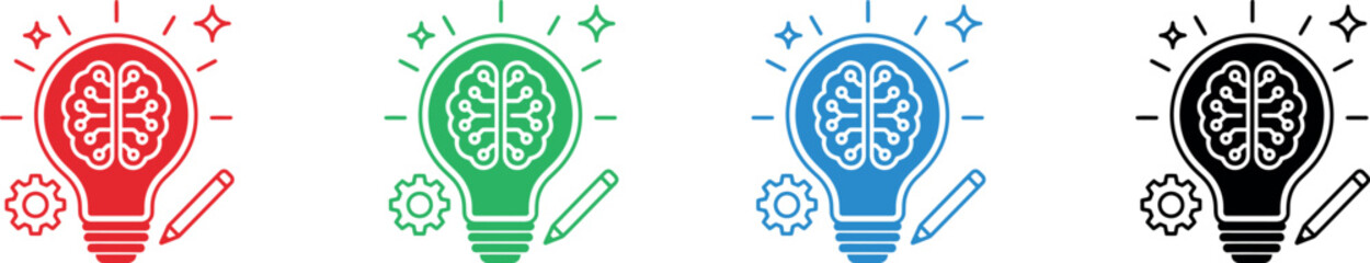 Brain light bulb icon set representing creative thinking artificial intelligence and innovative ideas. Vector illustration © MstSima