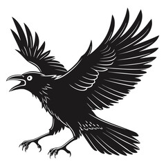Naklejka premium Vector illustration vector illustration of a crow in flight, stylized black raven with spread wings