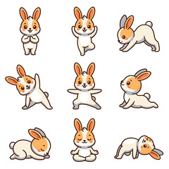 Obraz premium A collection of cute cartoon rabbits performing various yoga poses