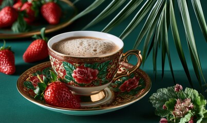 Elegant teacup with floral design, filled with hot drink © TheoTheWizard