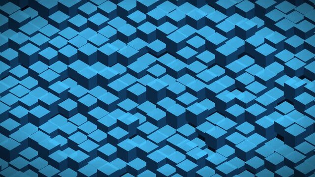 Blue abstract 3 d cubes motion background, geometric isometric pattern animation, digital technology concept, modern minimalist 4k