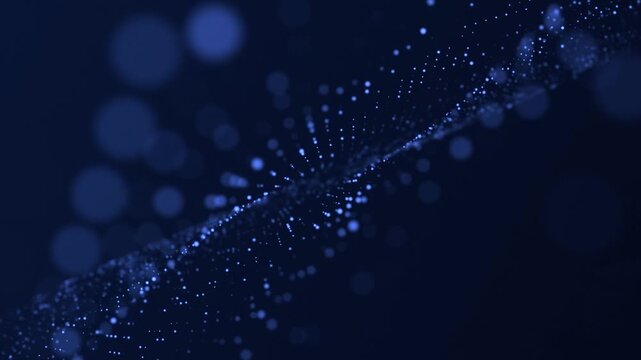 Blue technology background with a flowing wave of glowing digital data lights. This modern motion background is full HD and a seamless loop.